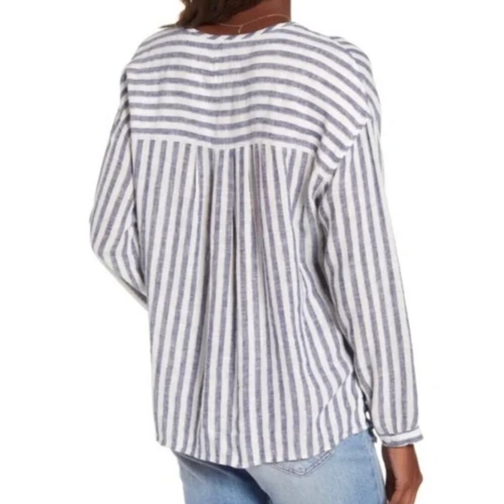 Rails Nina Rio Stripe linen blend top blue white Small - Picture 5 of 5